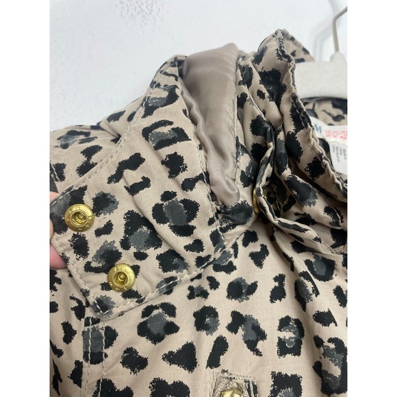 H&M Size 9-10 Parka Coat Leopard Print Tan Black Cinched Waist Detachable Hood - Picture 6 of 12